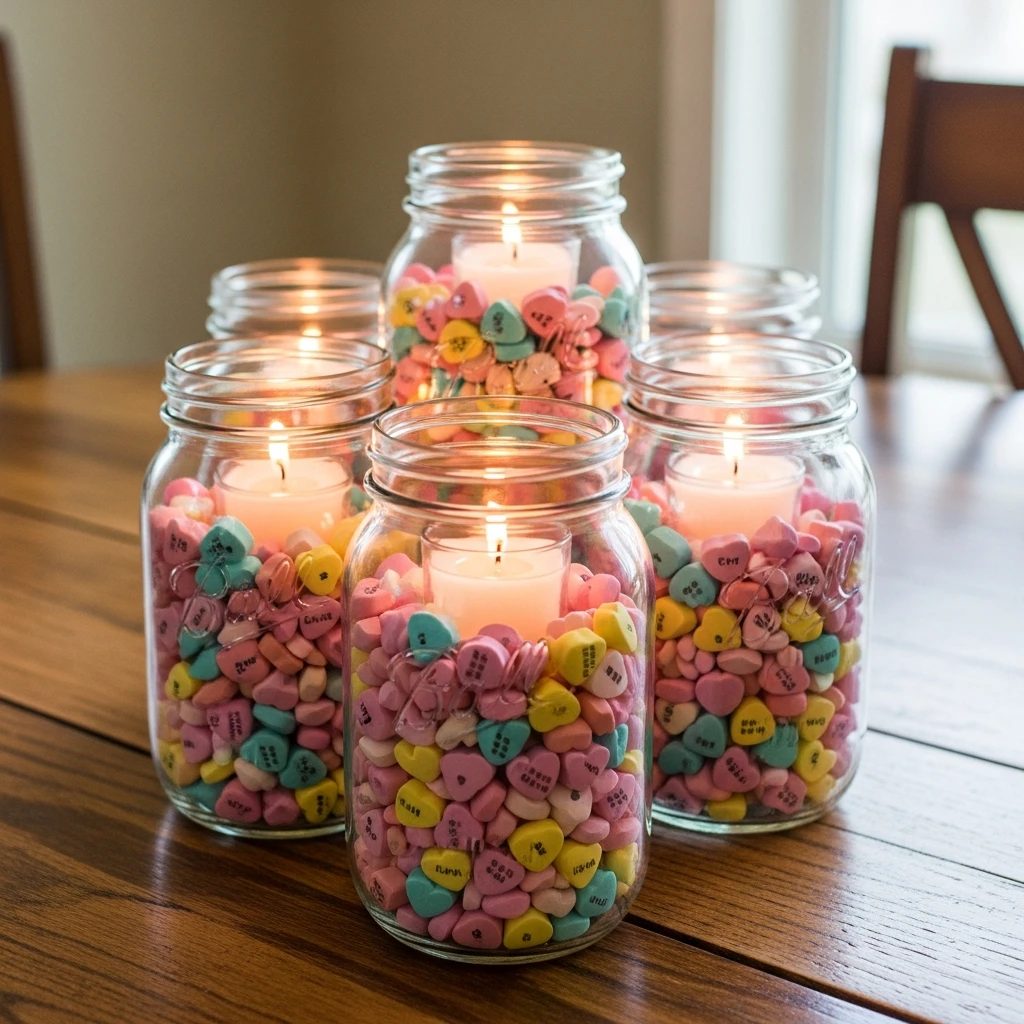 Candy-Heart Jars - 50 Beautiful DIY Valentine's Day Decorations for a Cozy Home
