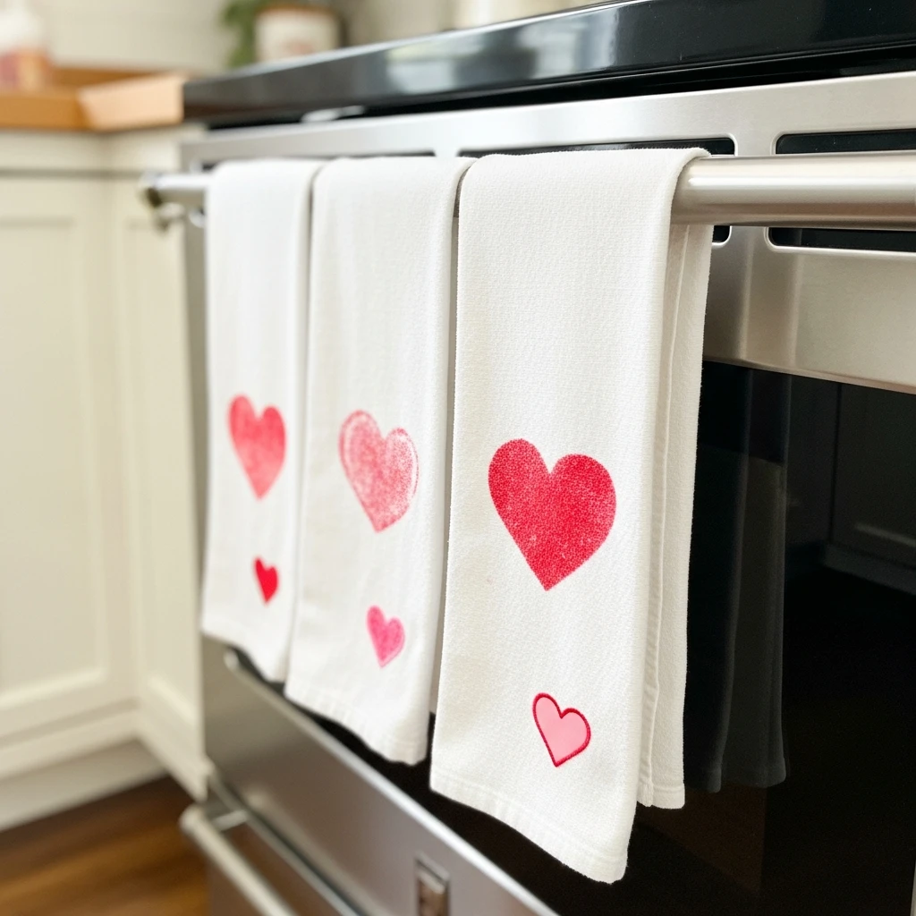 DIY Dish Towels - 50 Beautiful DIY Valentine's Day Decorations for a Cozy Home