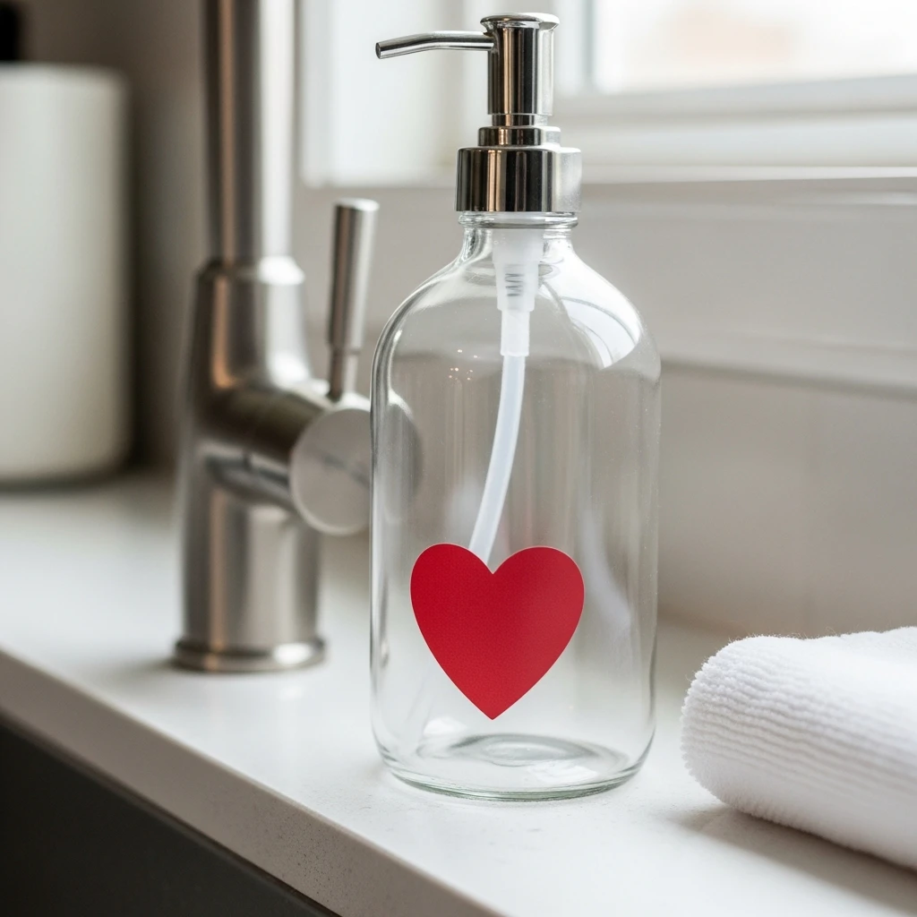 Soap Dispenser Labels - 50 Beautiful DIY Valentine's Day Decorations for a Cozy Home