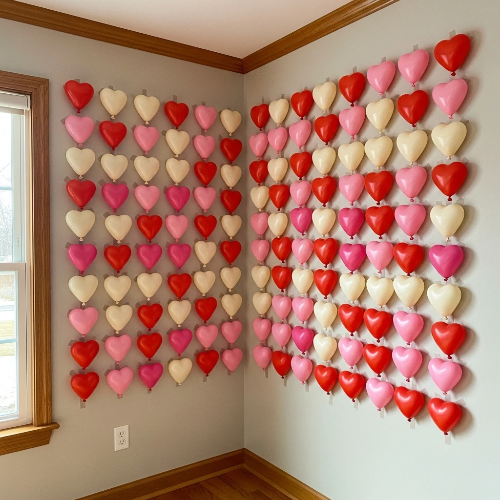 Heart Balloon Grid Wall - 50 Beautiful DIY Valentine's Day Decorations for a Cozy Home