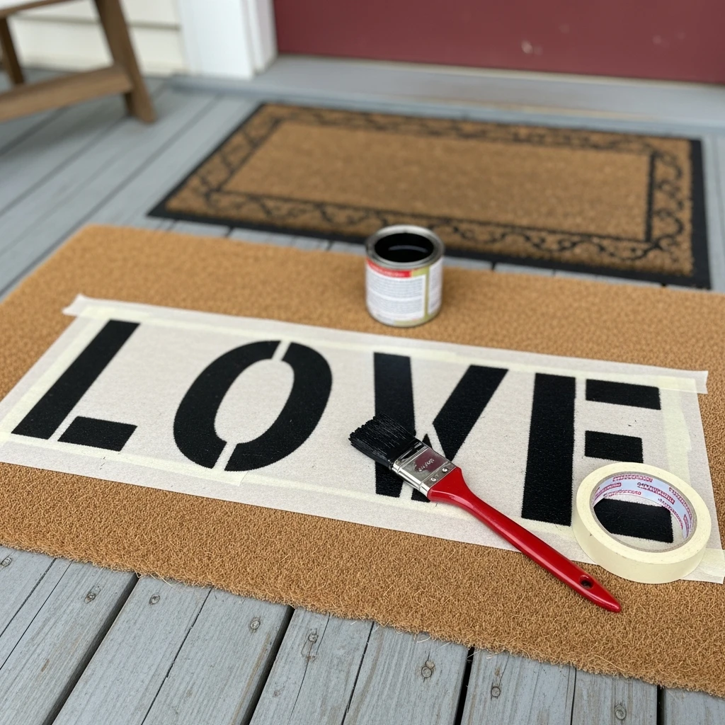 Stenciled Doormat - 50 Beautiful DIY Valentine's Day Decorations for a Cozy Home