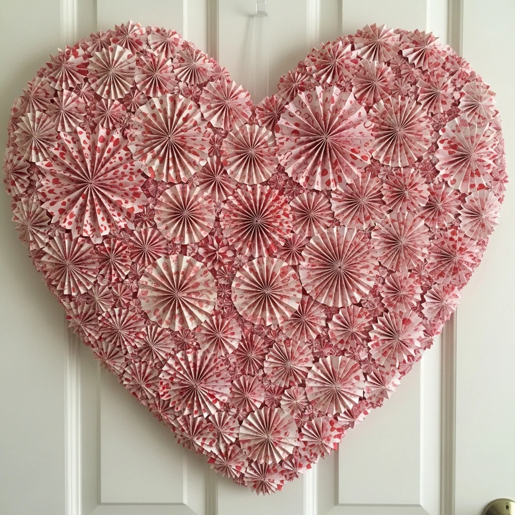 Paper Rosette Door Heart - 50 Beautiful DIY Valentine's Day Decorations for a Cozy Home