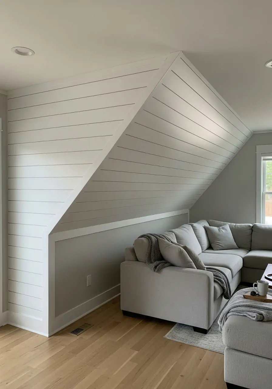 Shiplap on the Sloped Vault - 50 Half Vaulted Ceiling Living Room Ideas That Look Amazing