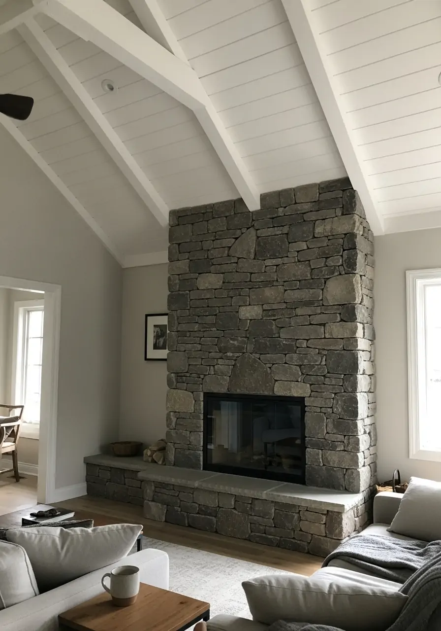 Textured Fireplace Wall - 50 Half Vaulted Ceiling Living Room Ideas That Look Amazing