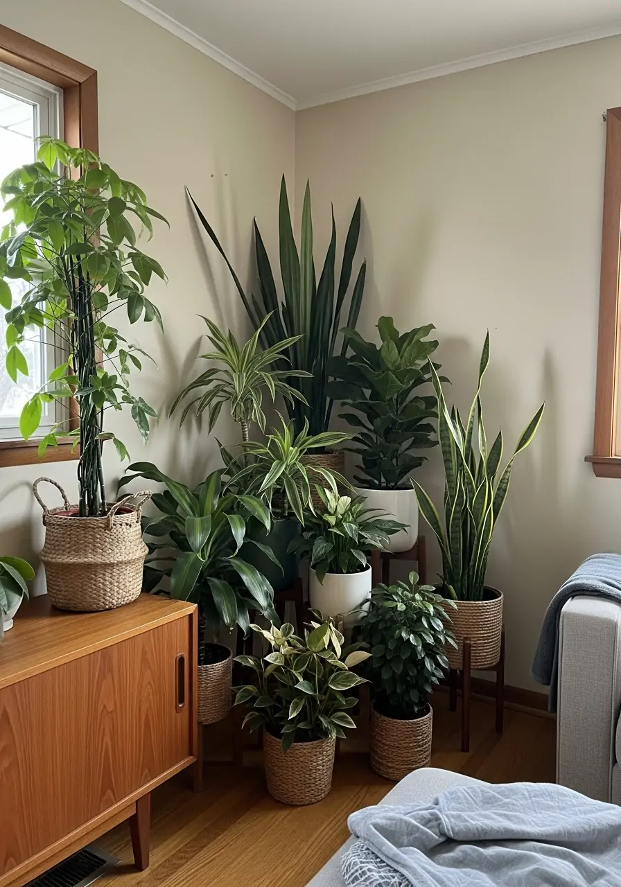 Cluster of High Plants - 50 Half Vaulted Ceiling Living Room Ideas That Look Amazing