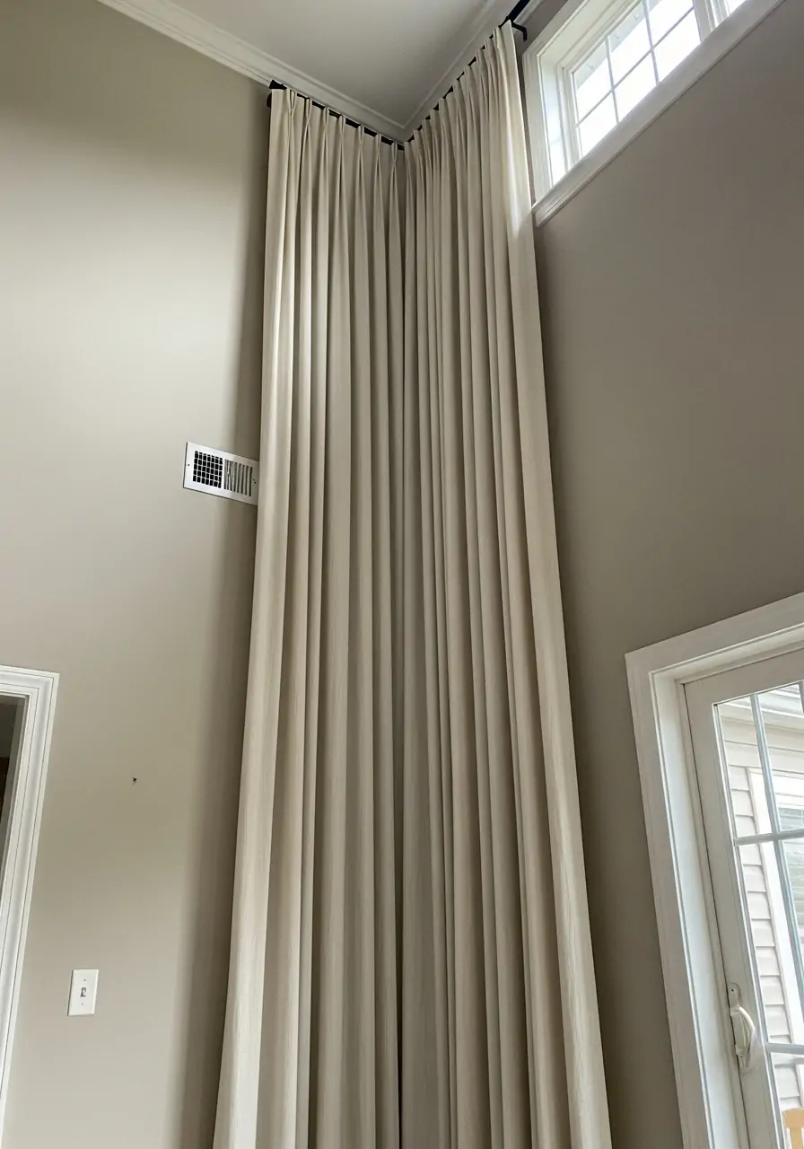 Floor-to-Ceiling Drapes - 50 Half Vaulted Ceiling Living Room Ideas That Look Amazing