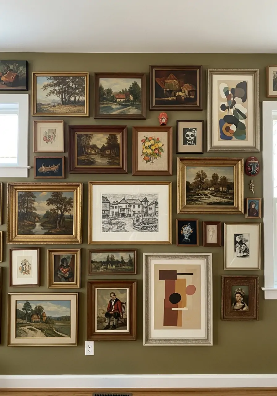 Mixed Style Art Collection - 50 Half Vaulted Ceiling Living Room Ideas That Look Amazing