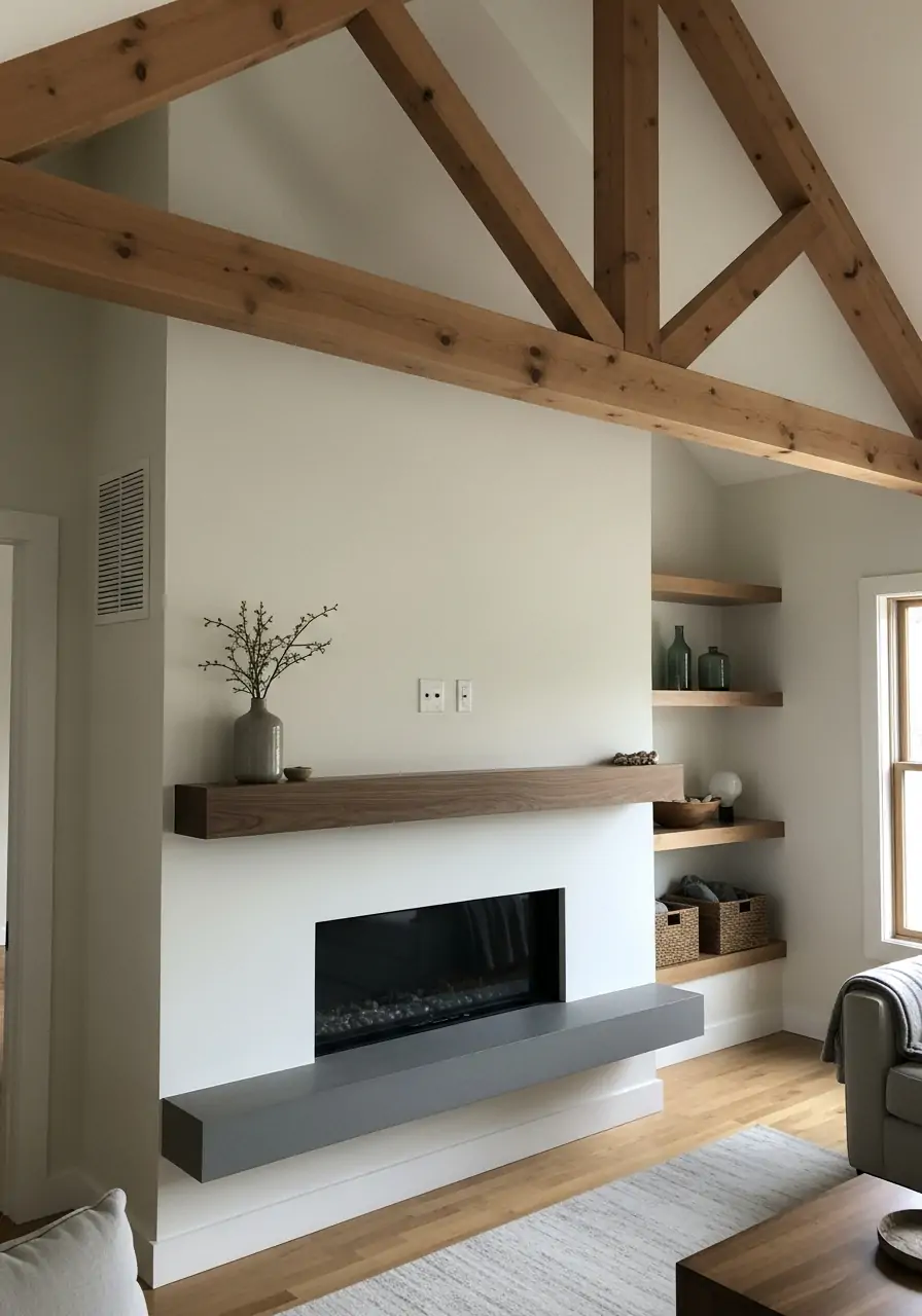 Simple, Clean Fireplace - 50 Half Vaulted Ceiling Living Room Ideas That Look Amazing