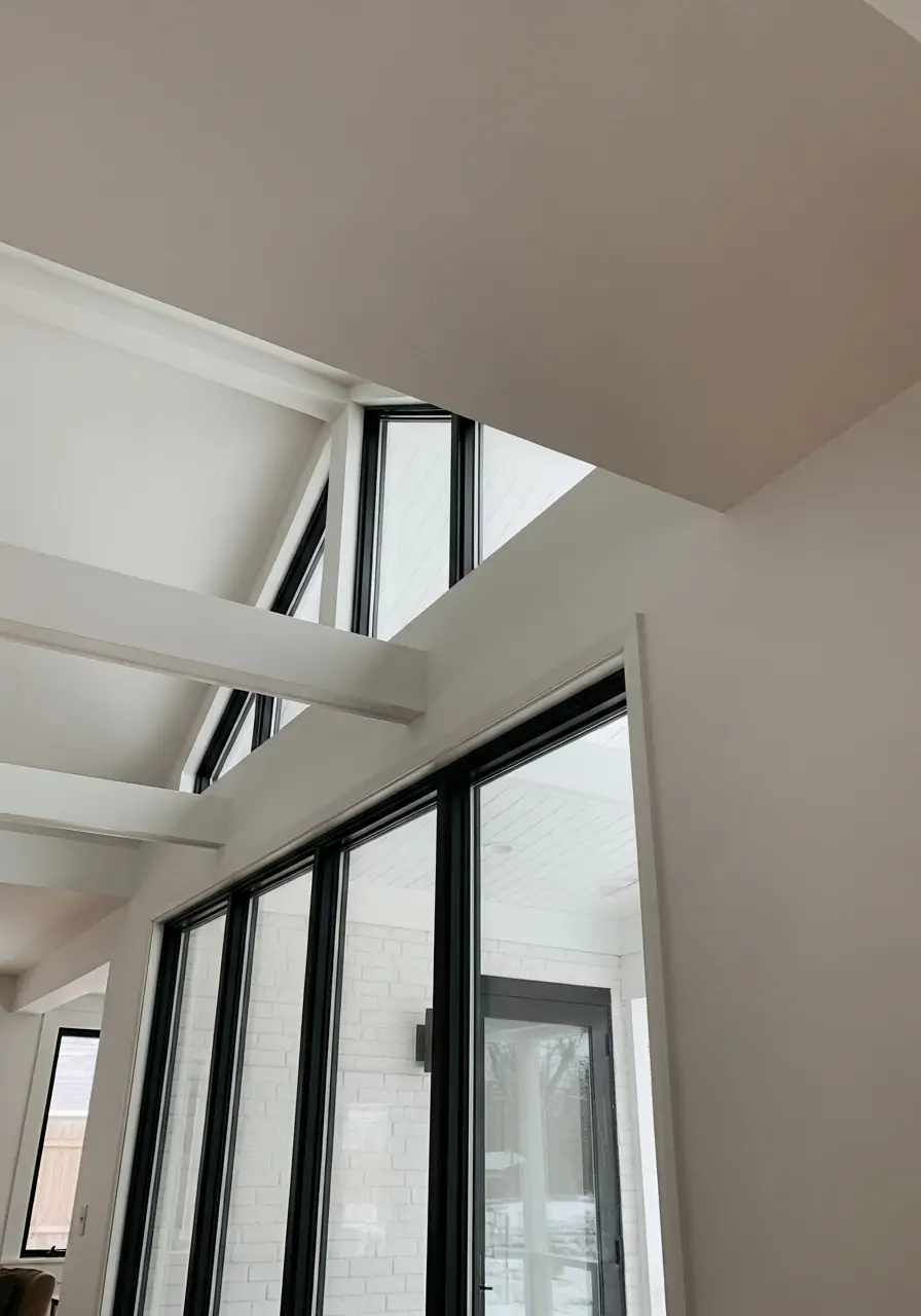 Dark Contrasting Window Frames - 50 Half Vaulted Ceiling Living Room Ideas That Look Amazing