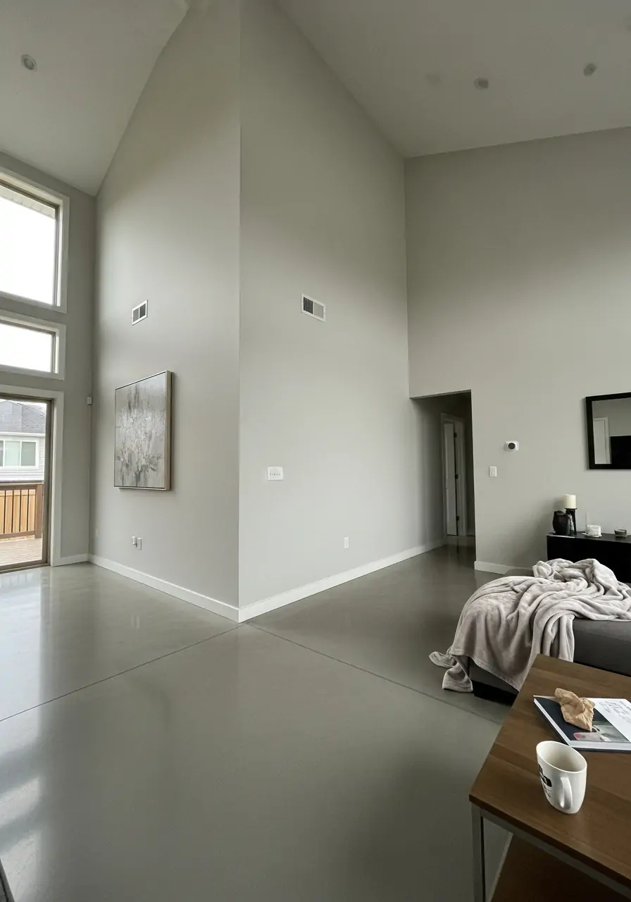 Polished Concrete Floors - 50 Half Vaulted Ceiling Living Room Ideas That Look Amazing