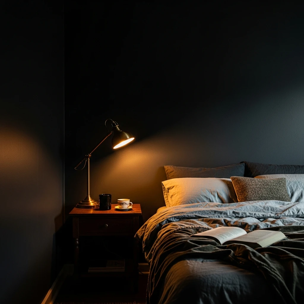 Charcoal Walls Need Warm Light - 50 Cozy Moody Romantic Bedroom Ideas