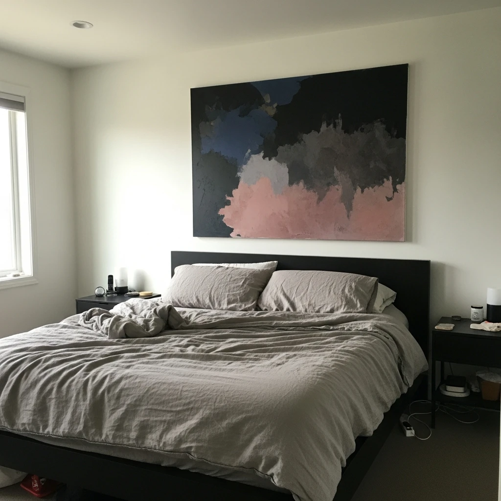 Abstract Art Adds Depth - 50 Cozy Moody Romantic Bedroom Ideas