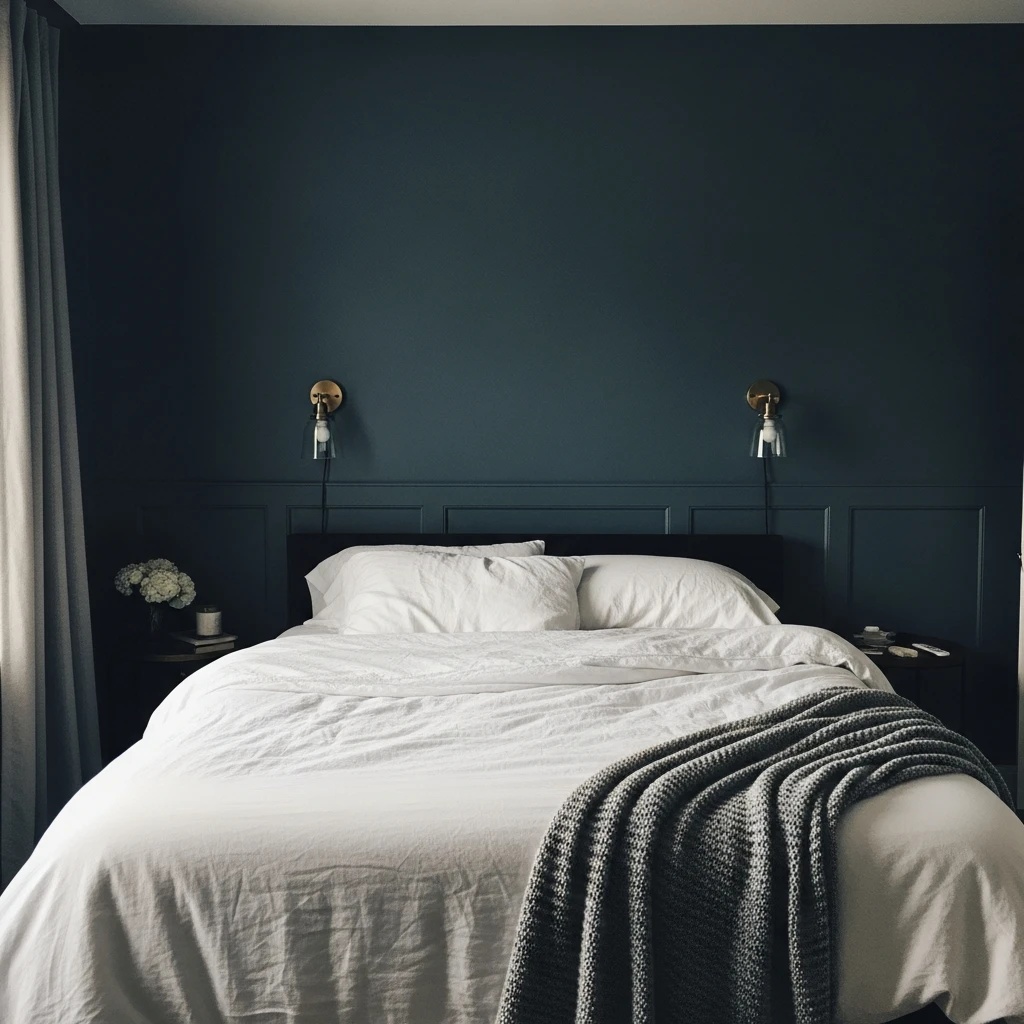 Navy Walls & Light Bedding - 50 Cozy Moody Romantic Bedroom Ideas