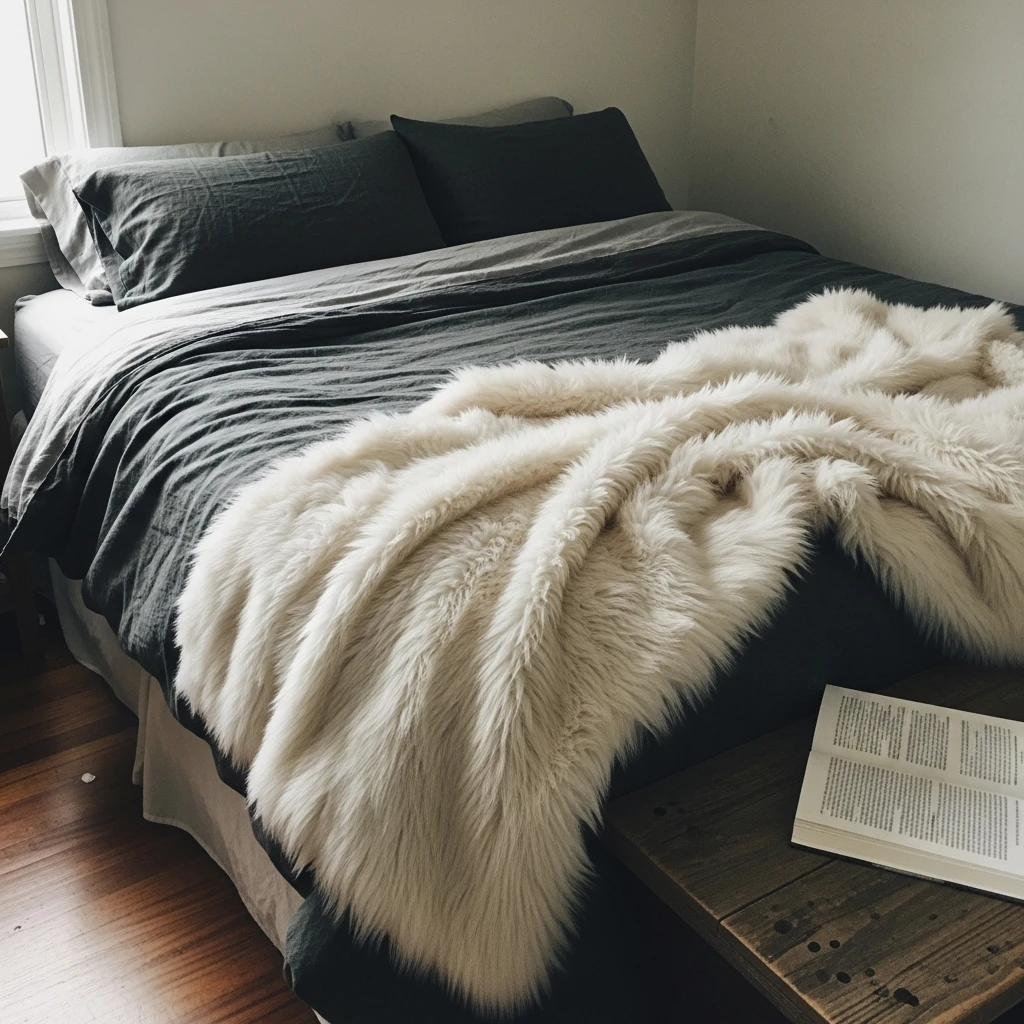 Faux Fur for Soft Contrast - 50 Cozy Moody Romantic Bedroom Ideas