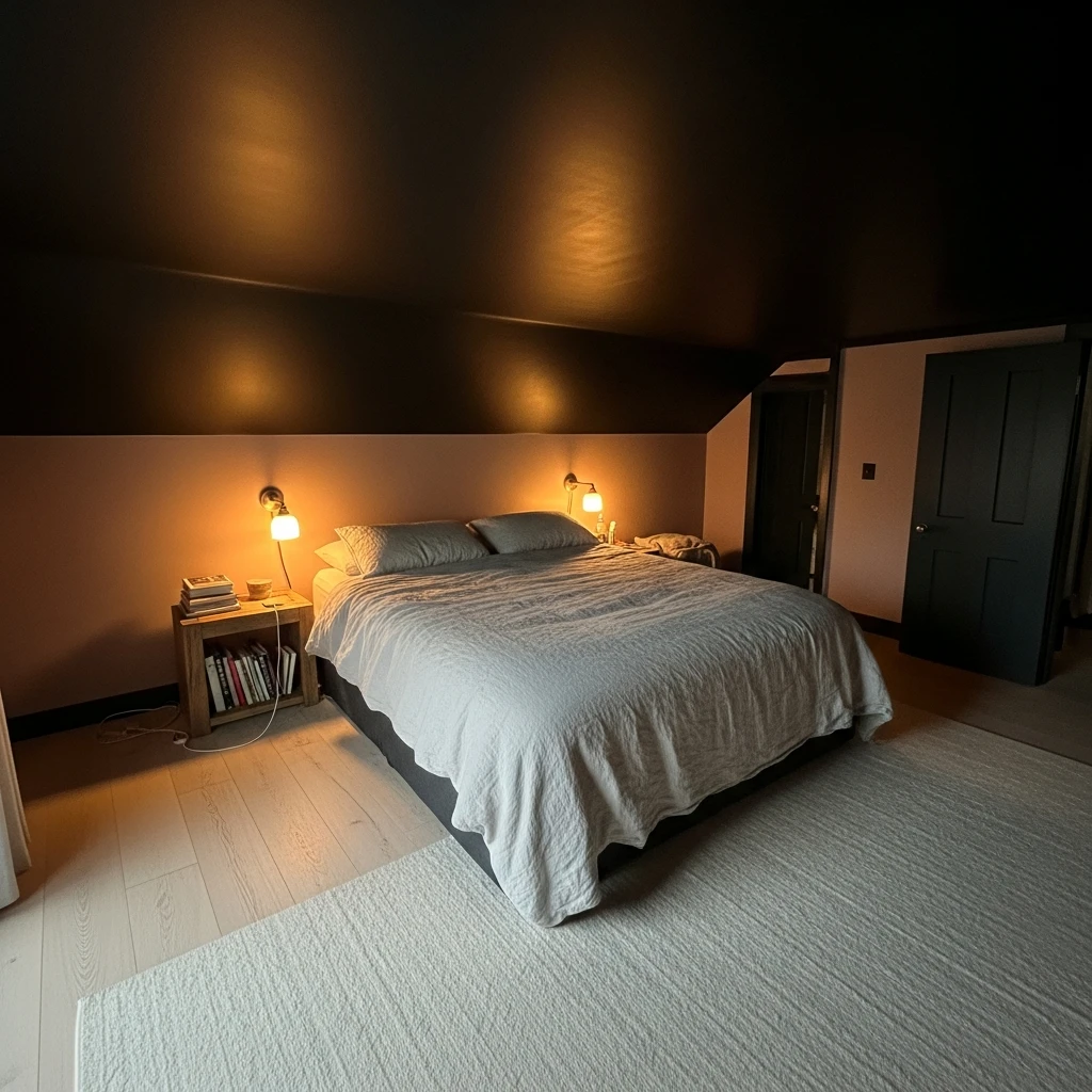 Lower Room with Dark Ceiling - 50 Cozy Moody Romantic Bedroom Ideas