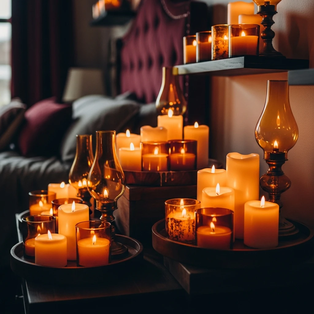 Group Candles for Glow - 50 Cozy Moody Romantic Bedroom Ideas