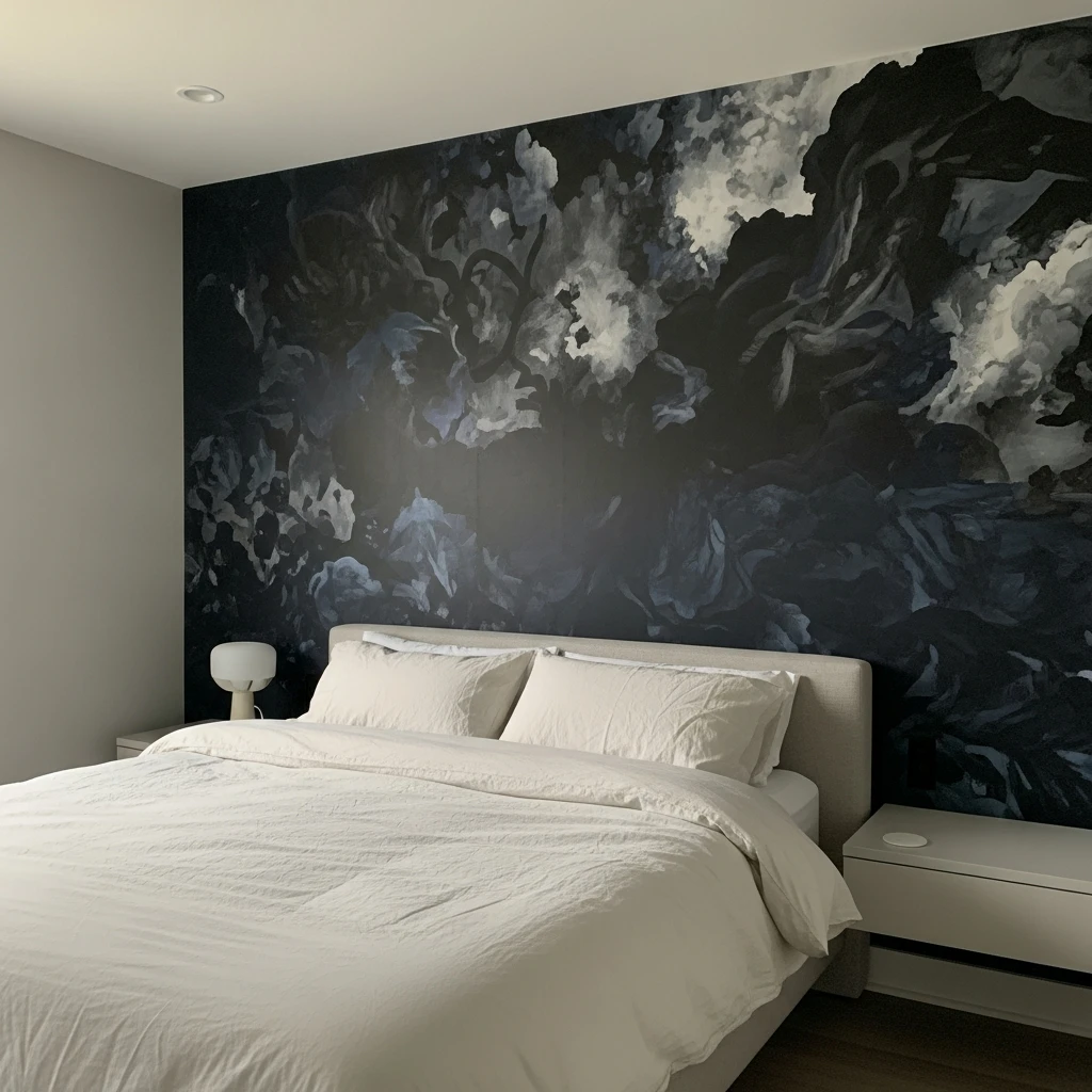 Dramatic Mural Backdrop - 50 Cozy Moody Romantic Bedroom Ideas