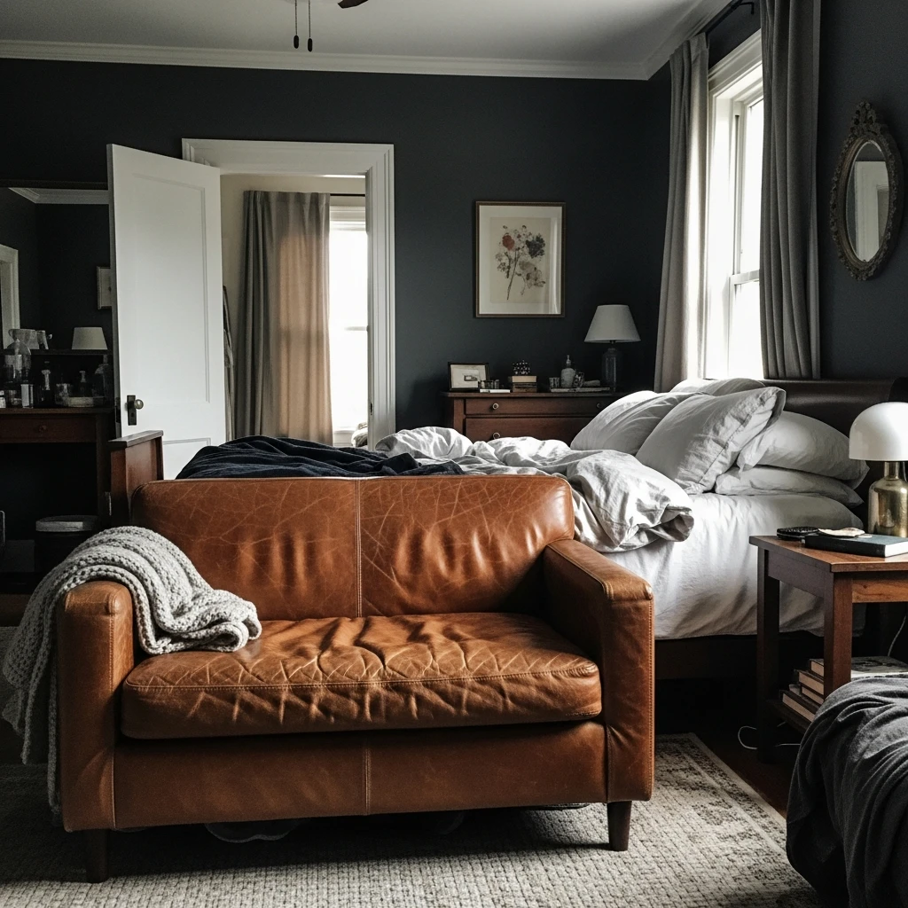 Leather Adds Rich Texture - 50 Cozy Moody Romantic Bedroom Ideas