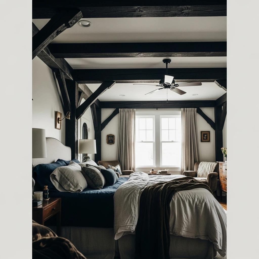 Dark Wood Ceiling Beams - 50 Cozy Moody Romantic Bedroom Ideas