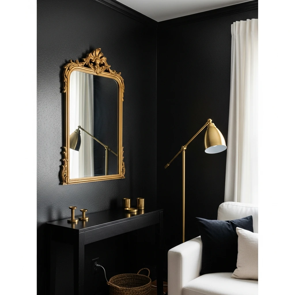 Black Wall with Gold Details - 50 Cozy Moody Romantic Bedroom Ideas