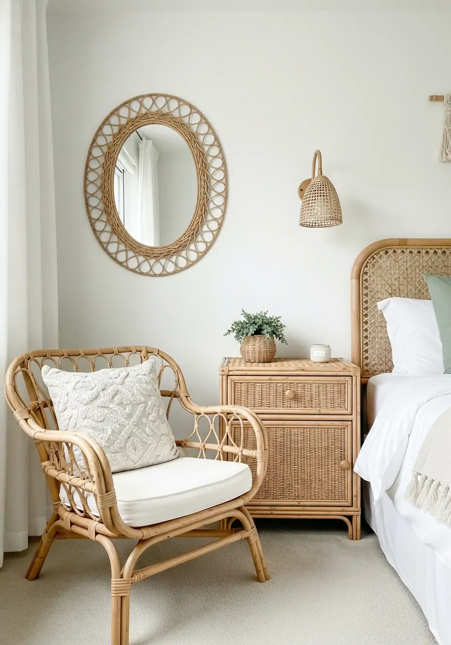 Rattan Furniture Accents - 50 Spring Bedroom Ideas for a Fresh Refresh