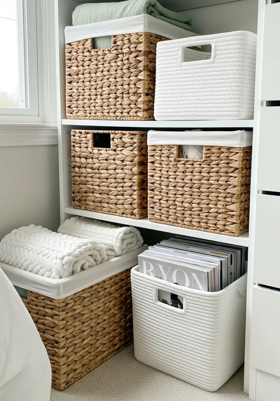 Woven Storage Baskets - 50 Spring Bedroom Ideas for a Fresh Refresh