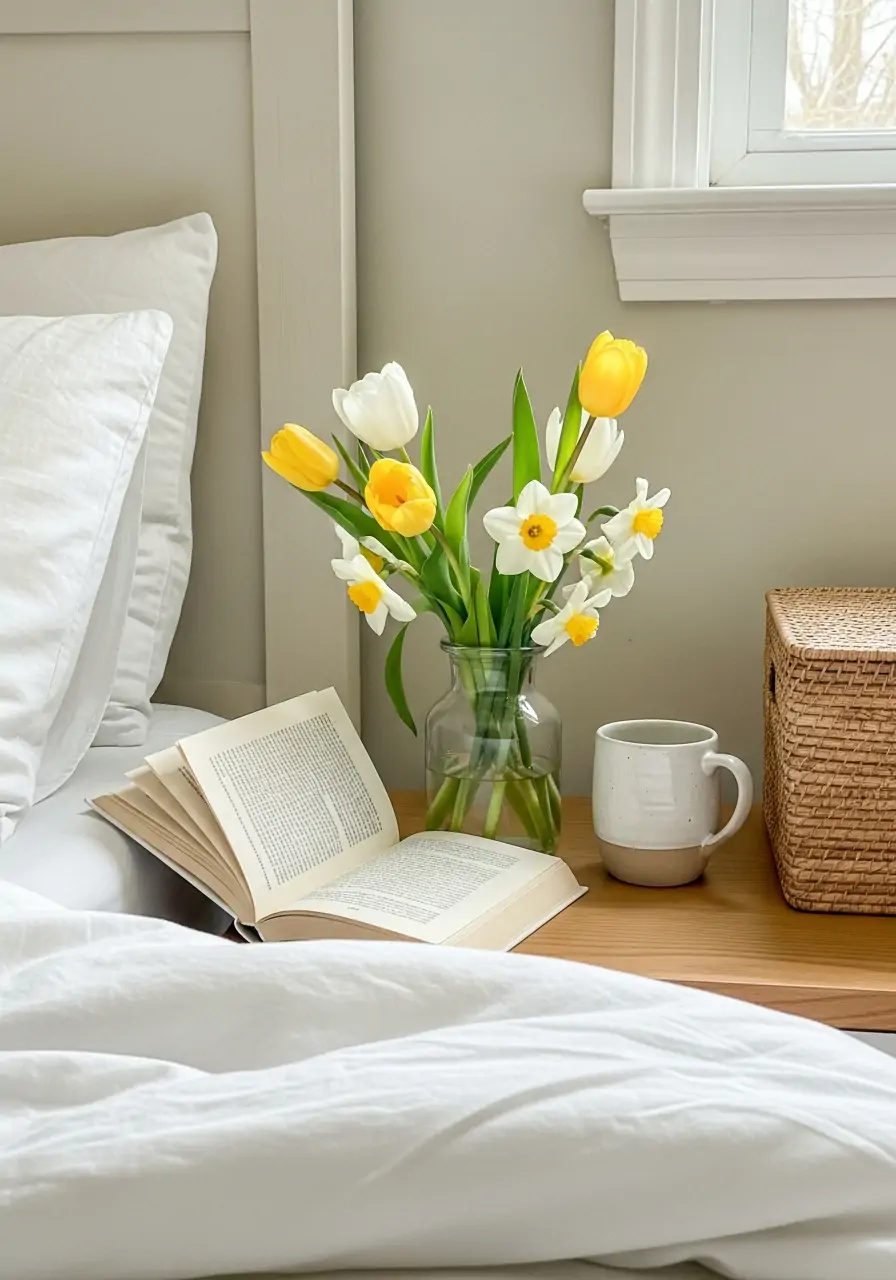 Nightstand Fresh Flowers - 50 Spring Decorating Ideas for the Home