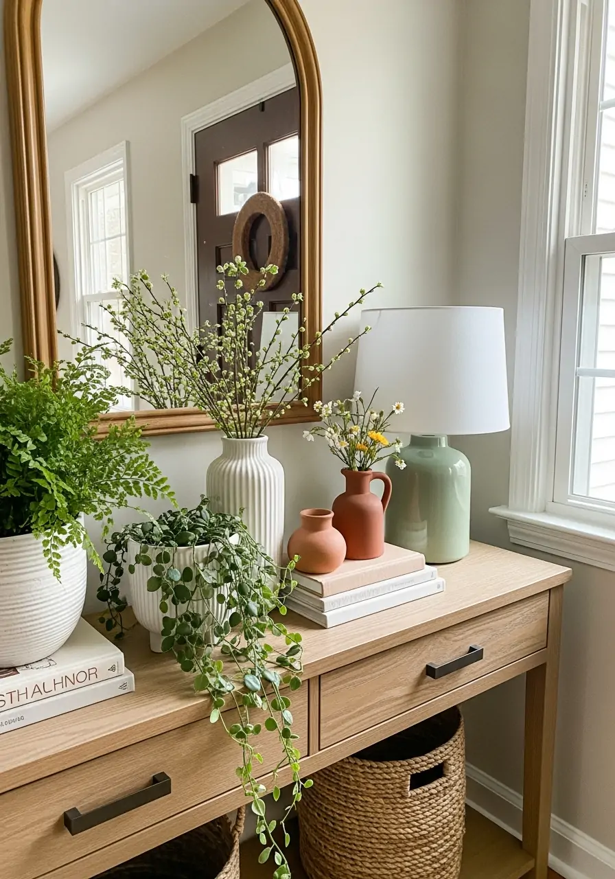 Console Table Greenery - 50 Spring Decorating Ideas for the Home