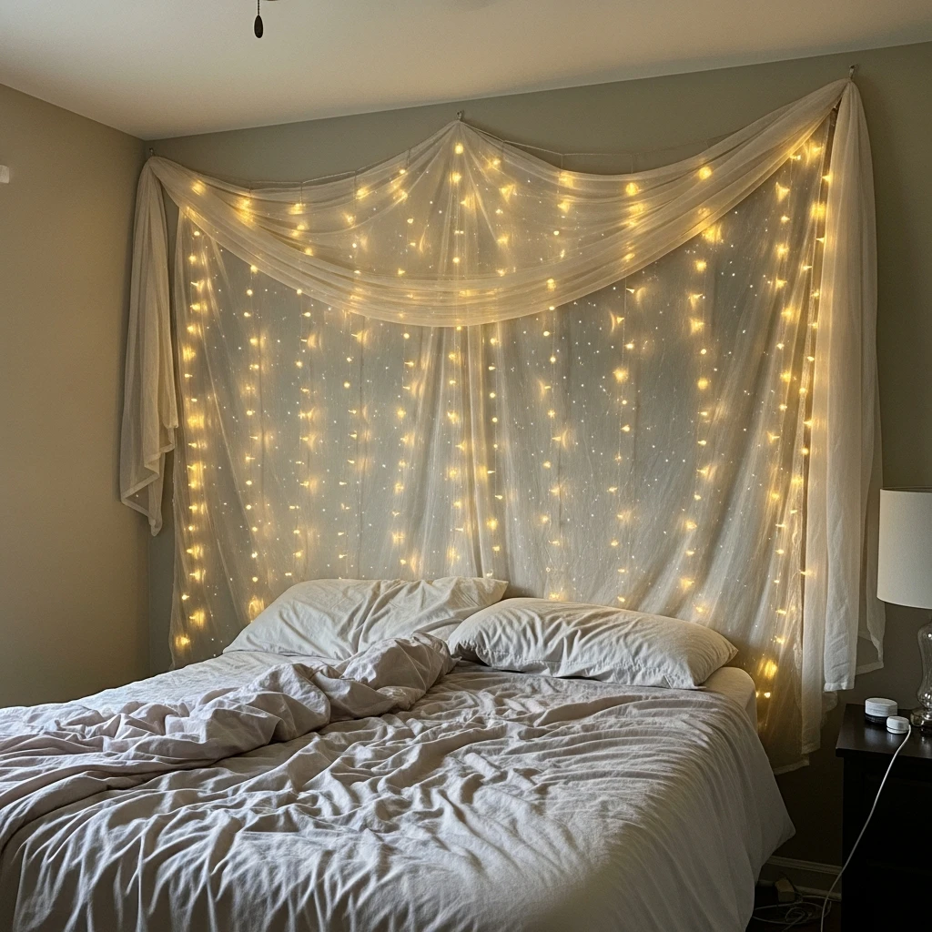 Fairy-Light Headboard Wall - 50 Simple, Budget-Friendly Ways to Create a Cozy, Romantic Bedroom