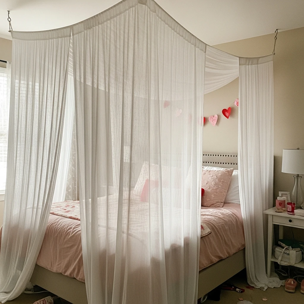 Canopy Effect with Curtains - 50 Simple, Budget-Friendly Ways to Create a Cozy, Romantic Bedroom