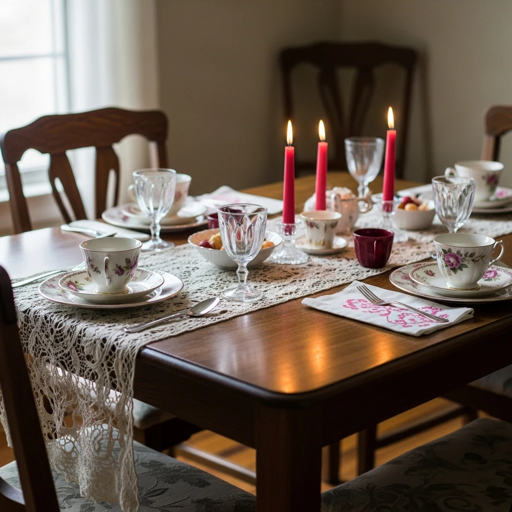 Vintage Inspired Lace - 50 Beautiful & Budget-Friendly Valentine's Day Table Setting Ideas
