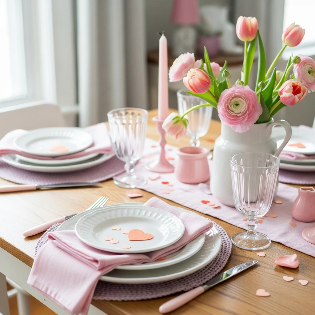 Fresh Pastel Valentine - 50 Beautiful & Budget-Friendly Valentine's Day Table Setting Ideas