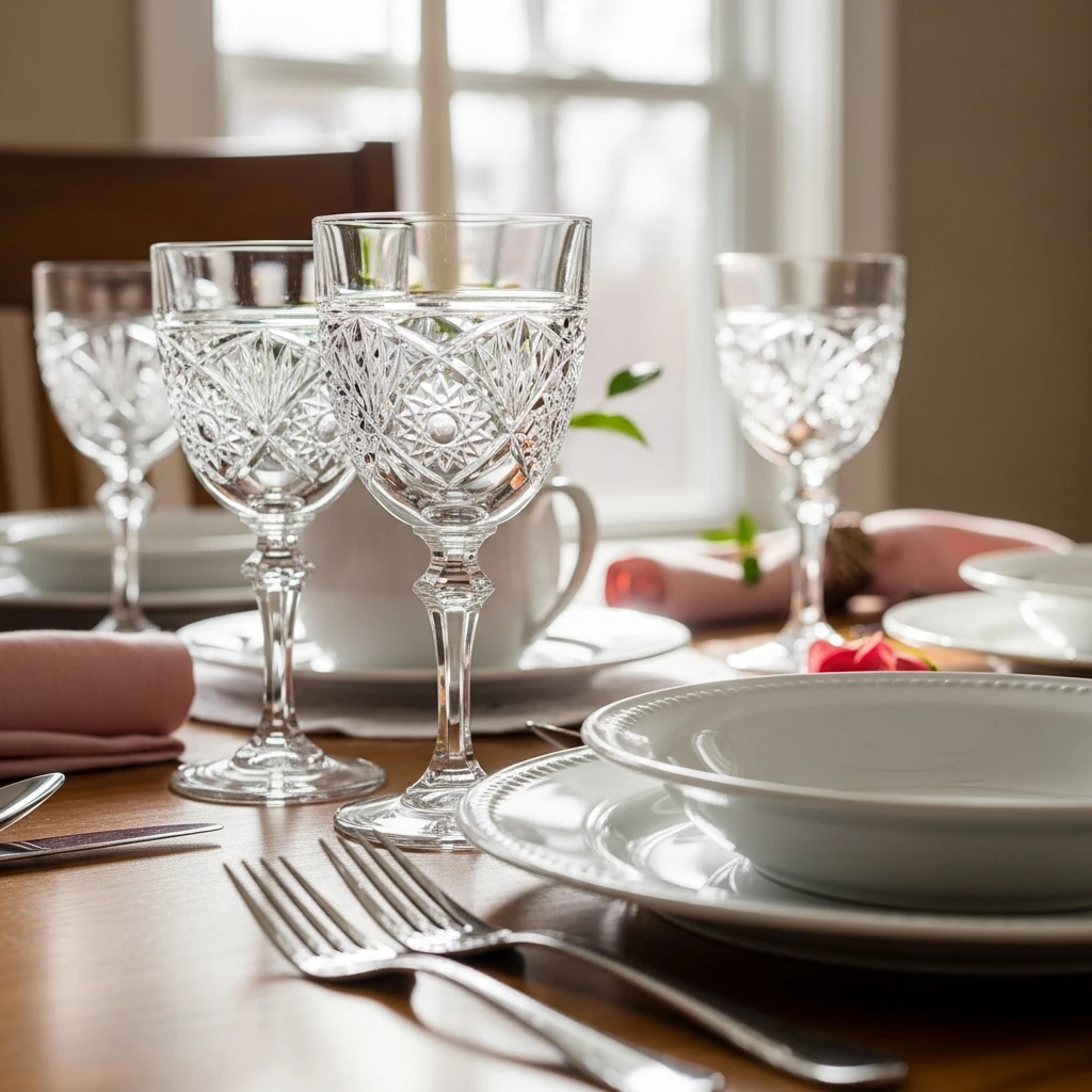 Sparkly Crystal Glassware - 50 Beautiful & Budget-Friendly Valentine's Day Table Setting Ideas