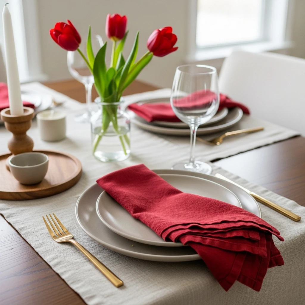 Neutral Base, Red Pop - 50 Beautiful & Budget-Friendly Valentine's Day Table Setting Ideas