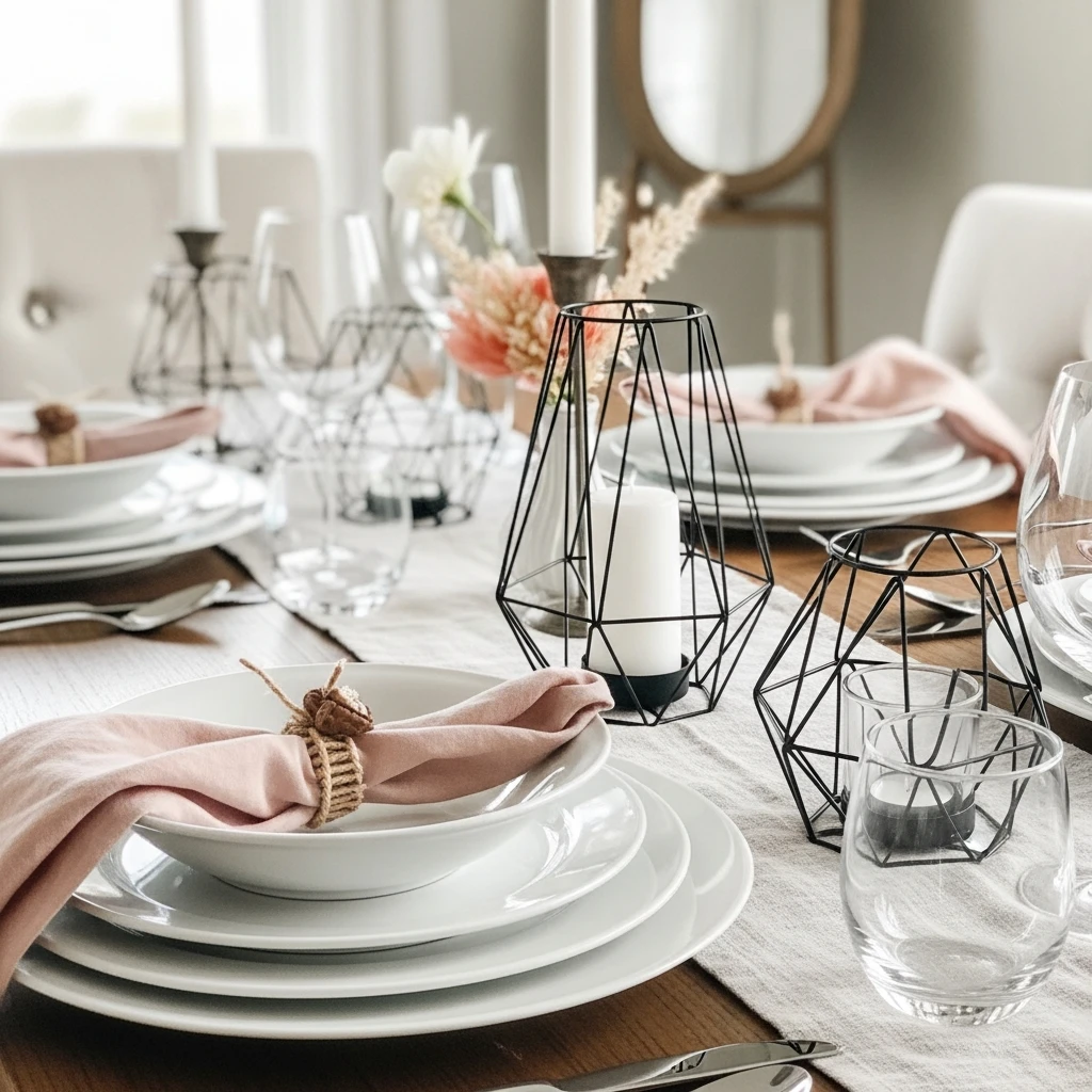 Modern Geometric Holders - 50 Beautiful & Budget-Friendly Valentine's Day Table Setting Ideas