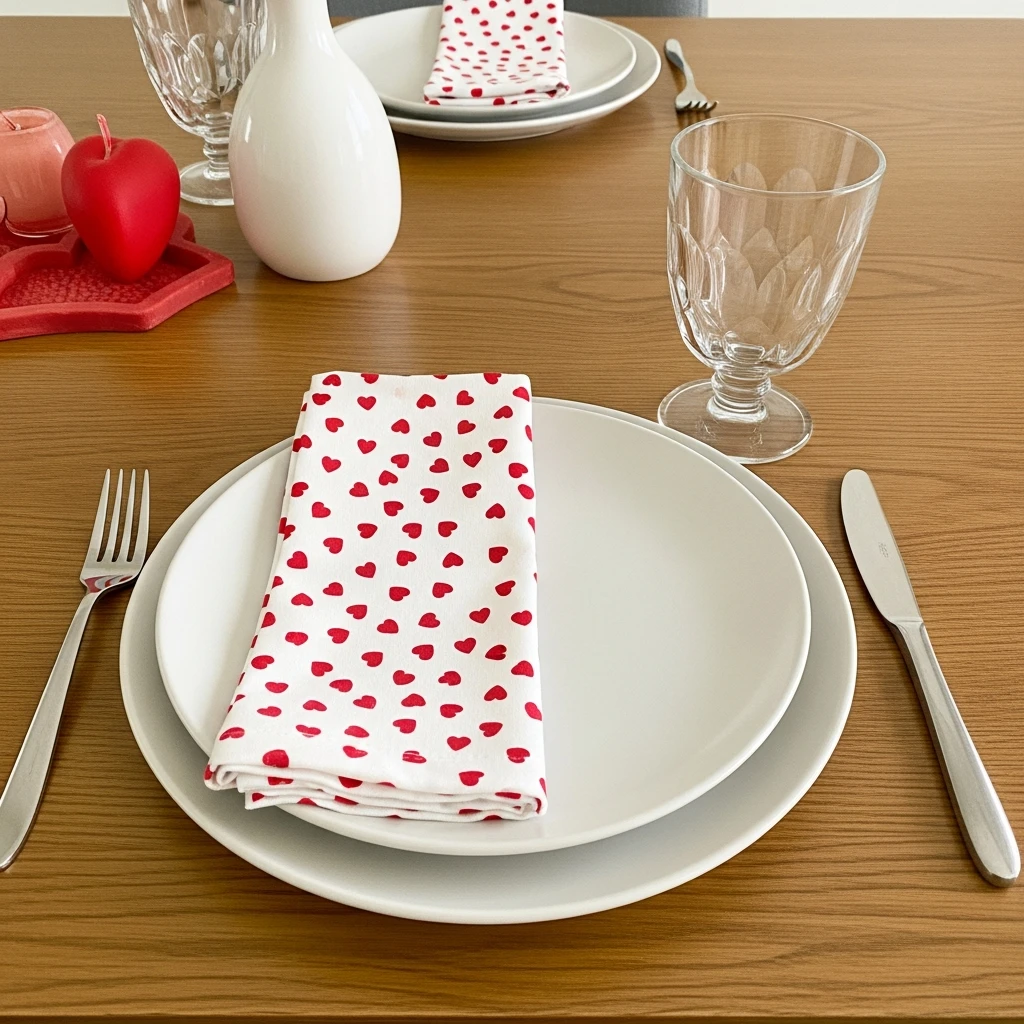 Playful Heart-Printed Napkins - 50 Beautiful & Budget-Friendly Valentine's Day Table Setting Ideas
