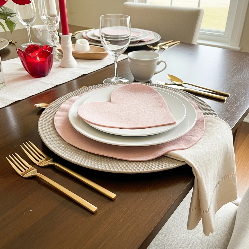 Subtle Heart Placemats - 50 Beautiful & Budget-Friendly Valentine's Day Table Setting Ideas