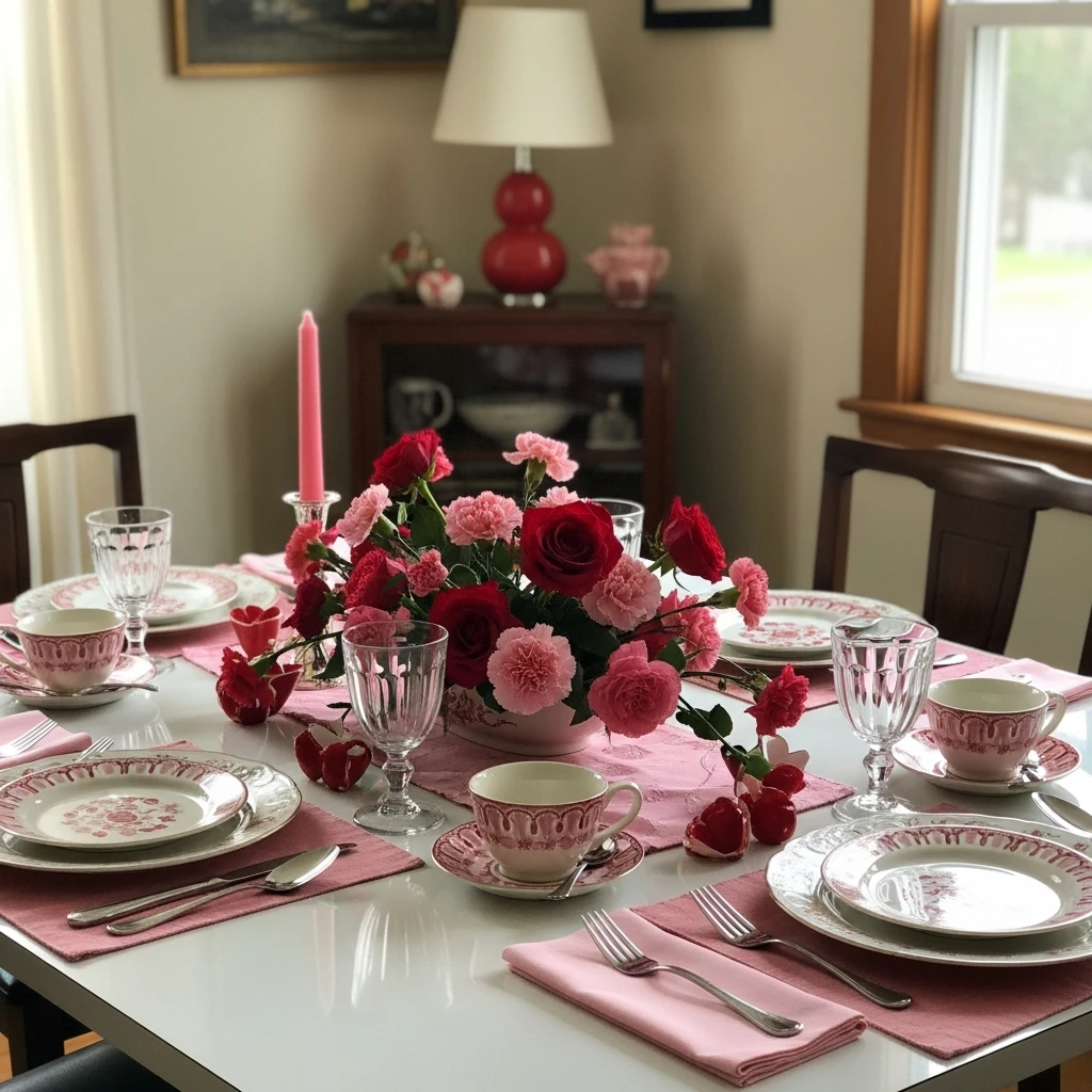 Low Floral Arrangements - 50 Beautiful & Budget-Friendly Valentine's Day Table Setting Ideas