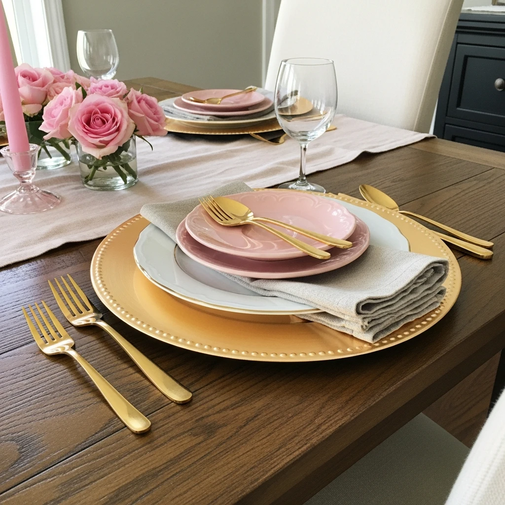 Layered Place Settings - 50 Beautiful & Budget-Friendly Valentine's Day Table Setting Ideas