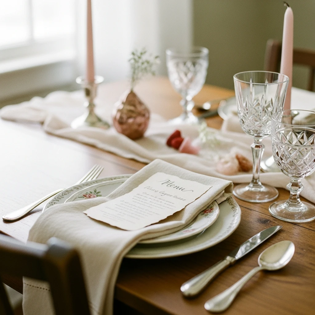 Handwritten Menu Cards - 50 Beautiful & Budget-Friendly Valentine's Day Table Setting Ideas