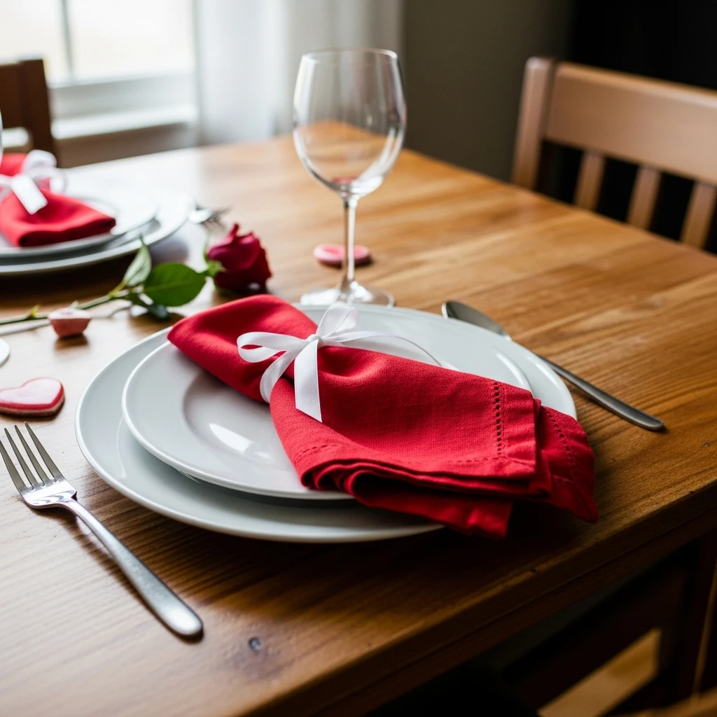 Red Linen Napkin Pop - 50 Beautiful & Budget-Friendly Valentine's Day Table Setting Ideas
