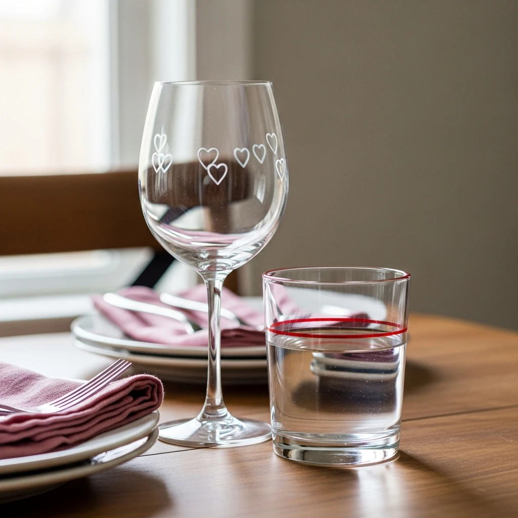 Heart Accented Glassware - 50 Beautiful & Budget-Friendly Valentine's Day Table Setting Ideas