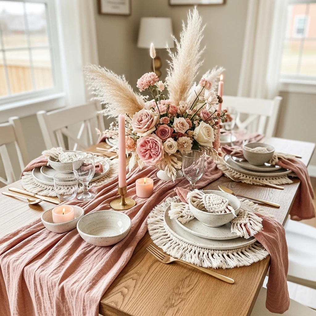 Boho Valentine Table - 50 Beautiful & Budget-Friendly Valentine's Day Table Setting Ideas