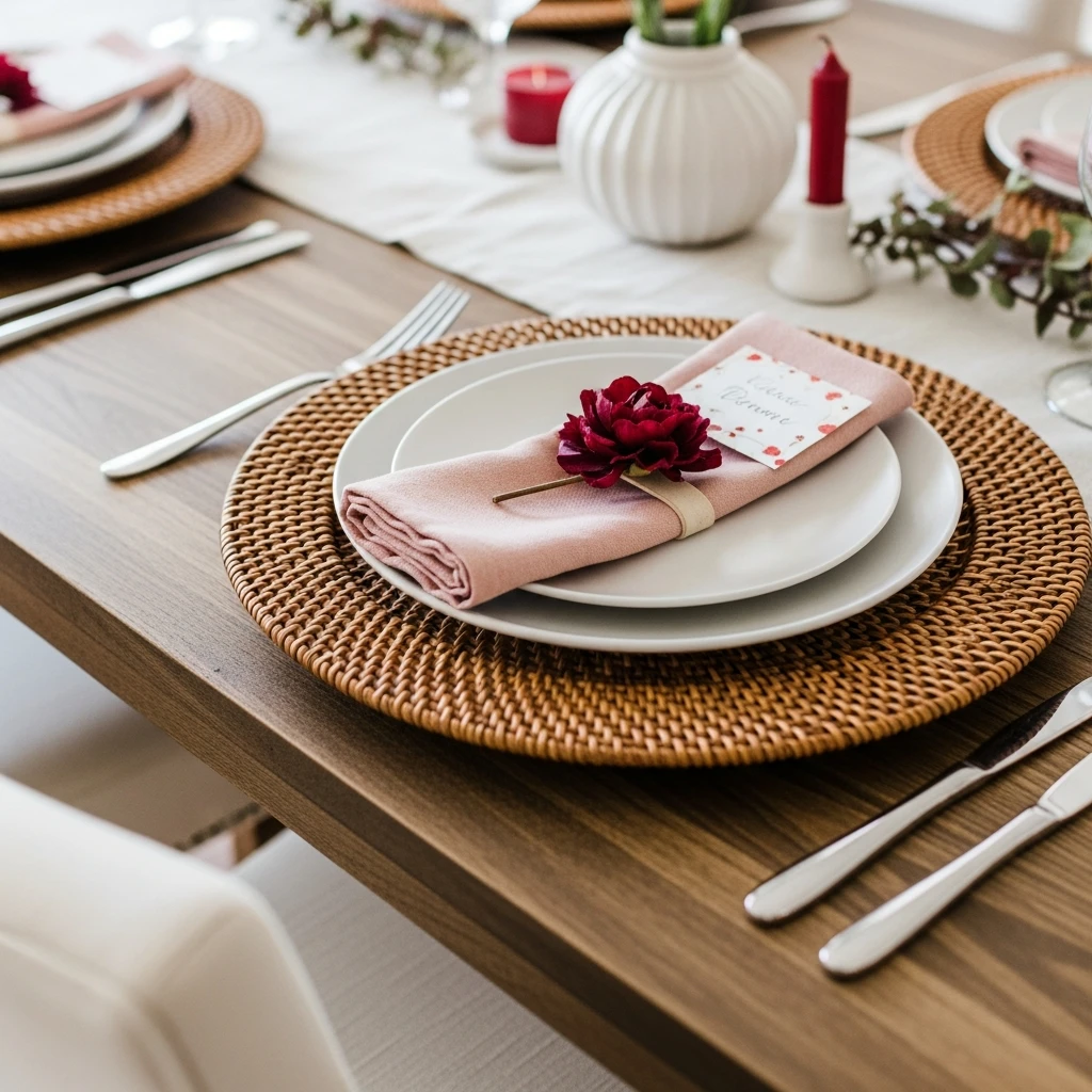 Decorative Charger Plates - 50 Beautiful & Budget-Friendly Valentine's Day Table Setting Ideas