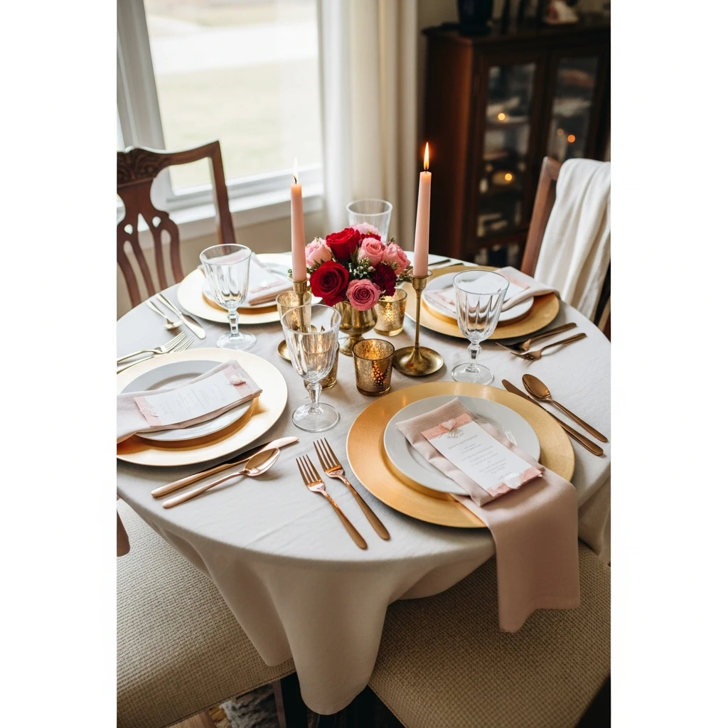 Metallic Accent Table - 50 Beautiful & Budget-Friendly Valentine's Day Table Setting Ideas