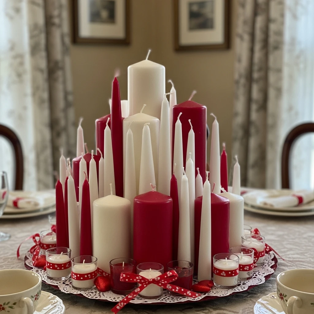 Cozy Candle Cluster - 50 Beautiful & Budget-Friendly Valentine's Day Table Setting Ideas