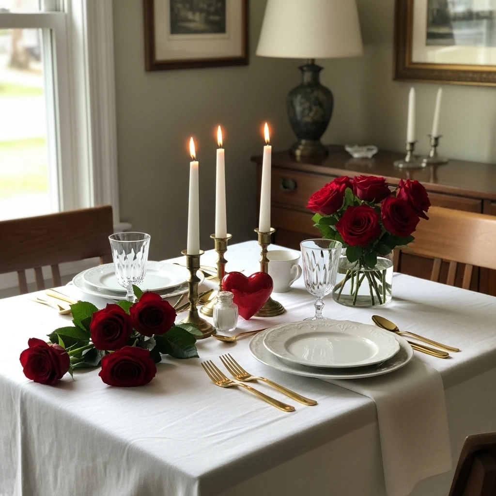 Timeless Valentine Setting - 50 Beautiful & Budget-Friendly Valentine's Day Table Setting Ideas