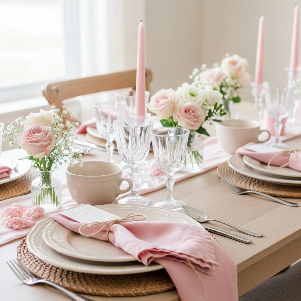 Pink and Ivory Palette - 50 Beautiful & Budget-Friendly Valentine's Day Table Setting Ideas