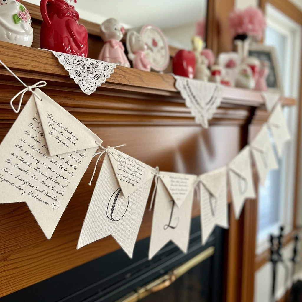Romantic Fabric Letter Banner - 50 Beautiful and Budget-Friendly Valentine's Mantel Decor Ideas