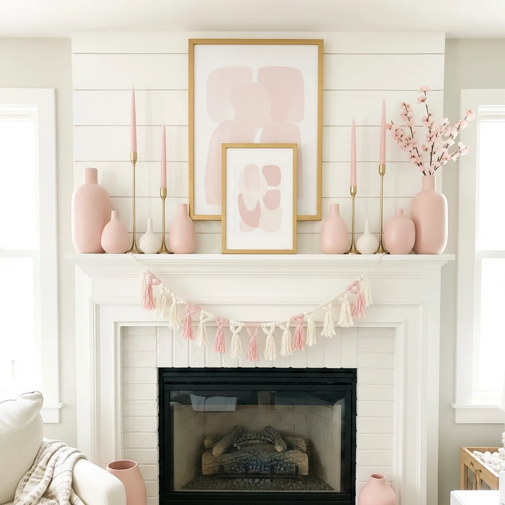 Elegant Blush and Gold - 50 Beautiful and Budget-Friendly Valentine's Mantel Decor Ideas